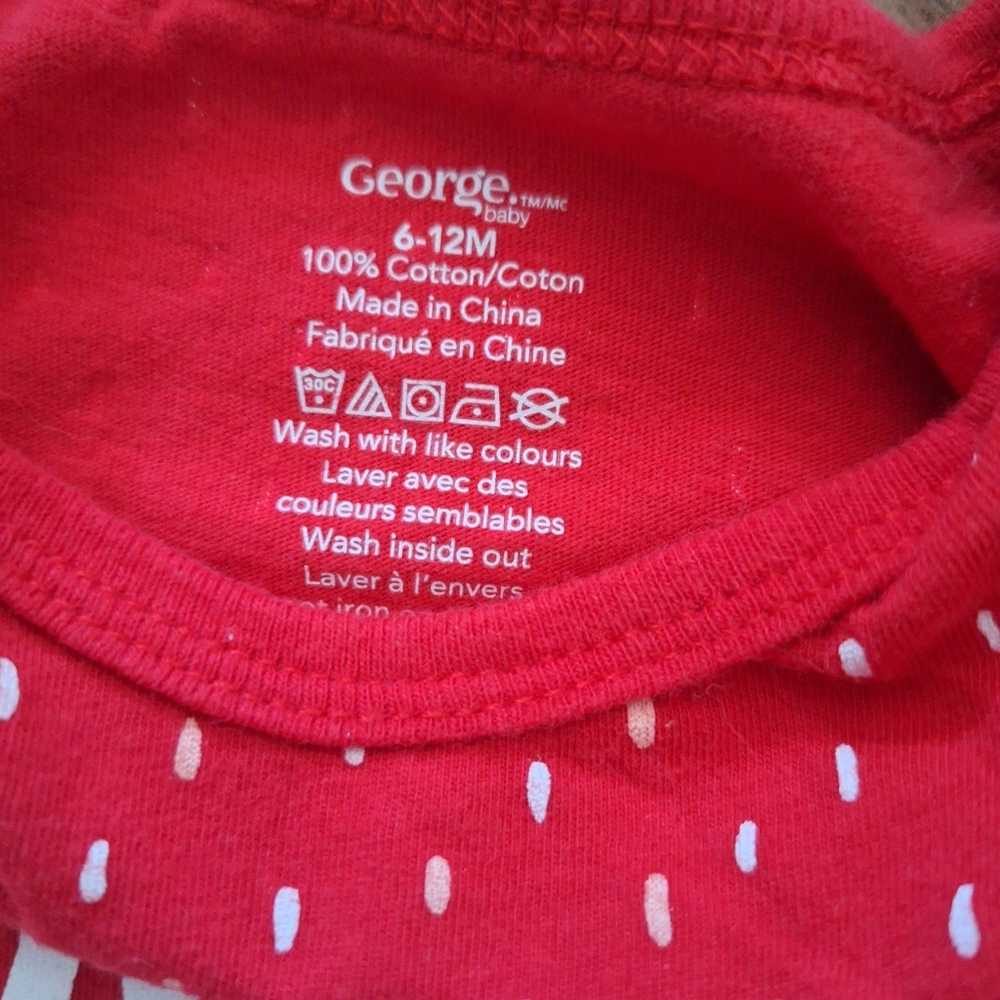 5/$20 George Im A Canadian Girl Red and White Polka Dot Bodysuit with Maple Leaf - Picture 2 of 2